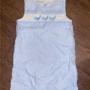 Crown & Ivy Light Blue Striped Romper with Whale Design